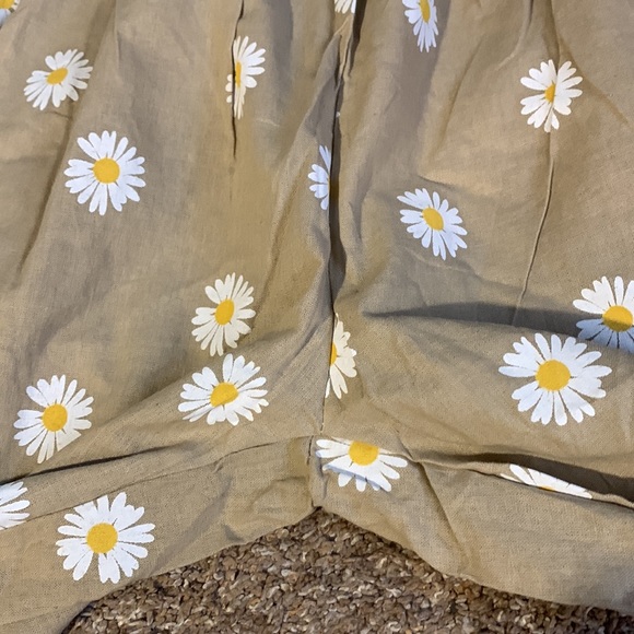 Tan Daisy Flower Pattern Pocket Cotton Beach Pants Hippie 70’s Flashback Bottoms - Picture 10 of 12